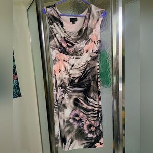 Connected Apparel Tropical Print Midi Dress